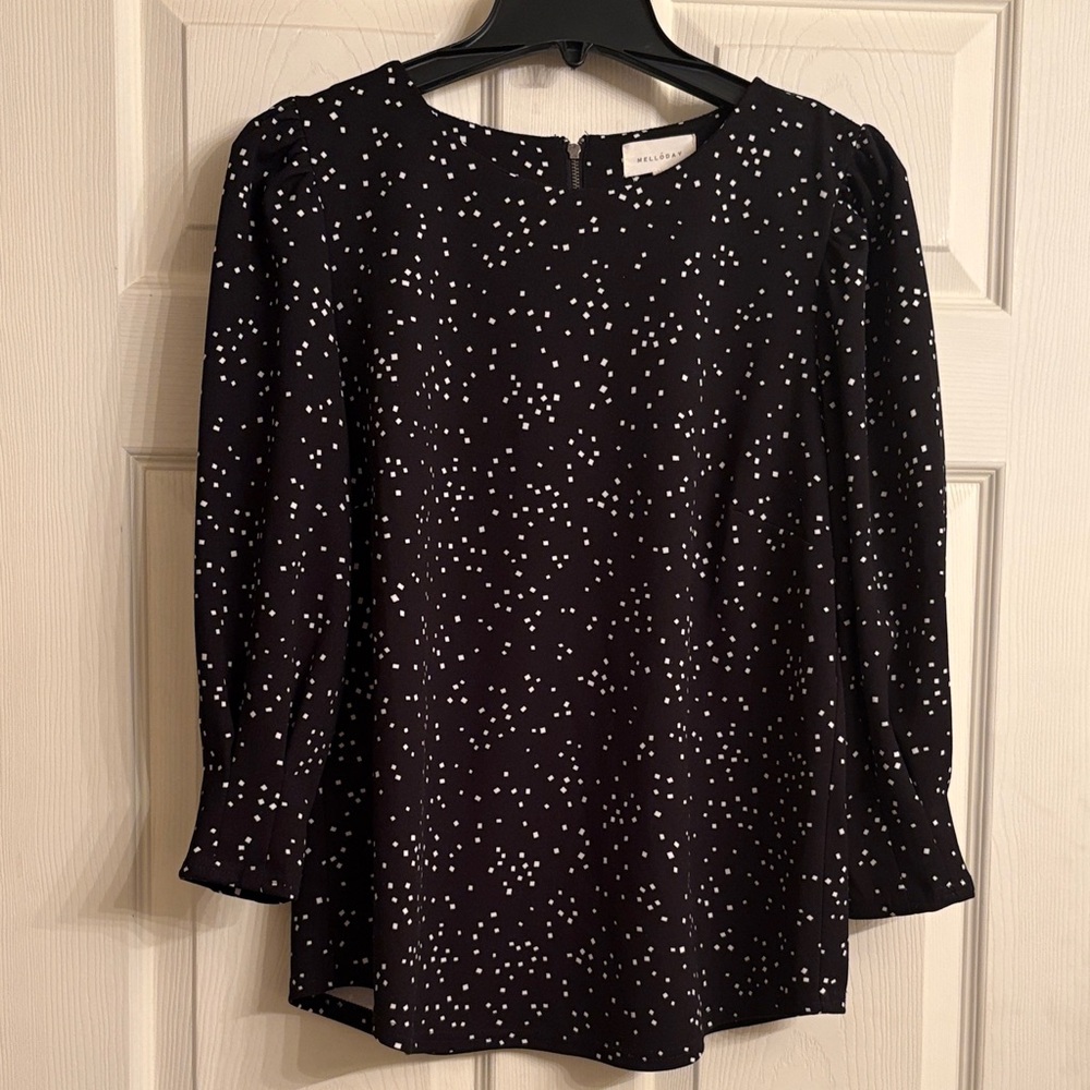 MELLODAY Black Blouse with White Dots